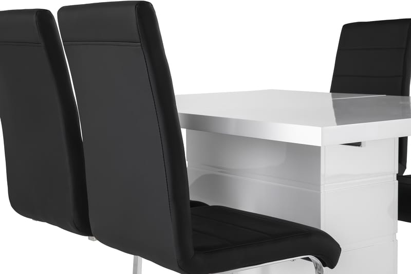 Ratliff Forlengningsbar Spisegruppe 120 cm + 4 Cibus Stoler - Hvit/Svart/Krom - Møbler - Bord - Spisegrupper