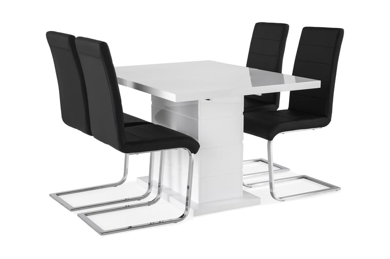 Ratliff Forlengningsbar Spisegruppe 120 cm + 4 Cibus Stoler - Hvit/Svart/Krom - Møbler - Bord - Spisegrupper