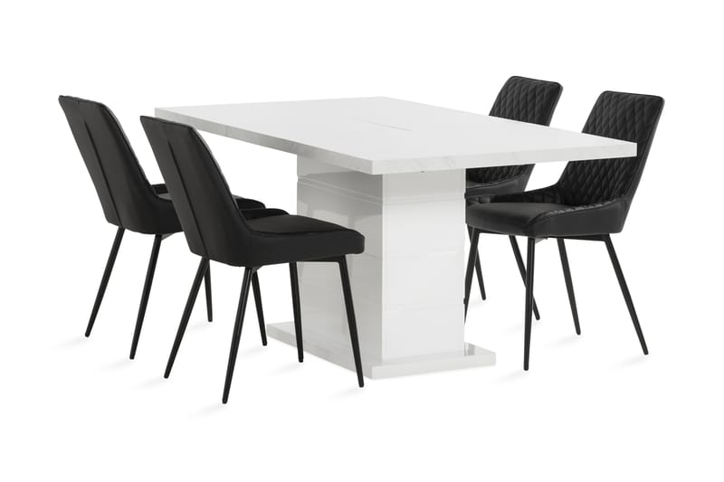 Ratliff Forlengningsbar Spisegruppe 120 cm + 4 Hennebyn Stol - Hvit/Svart - Møbler - Bord - Spisegrupper