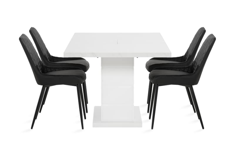 Ratliff Forlengningsbar Spisegruppe 120 cm + 4 Hennebyn Stol - Hvit/Svart - Møbler - Bord - Spisegrupper