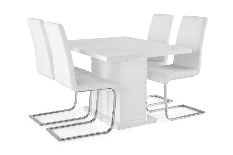 Ratliff Forlengningsbar Spisegruppe 120 cm med 4 Cibus Stole - Hvit/Hvit PU/Krom - Møbler - Bord - Spisegrupper