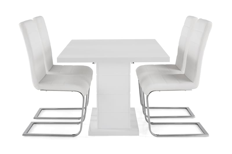 Ratliff Forlengningsbar Spisegruppe 120 cm med 4 Cibus Stole - Hvit/Hvit PU/Krom - Møbler - Bord - Spisegrupper