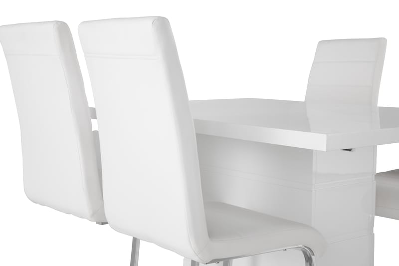 Ratliff Forlengningsbar Spisegruppe 120 cm med 4 Cibus Stole - Hvit/Hvit PU/Krom - Møbler - Bord - Spisegrupper
