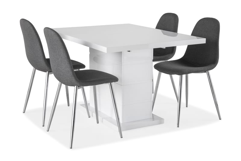 Ratliff Forlengningsbar Spisegruppe 120 cm med 4 Nibe Stol - Hvit/Grå/Krom - Møbler - Bord - Spisegrupper
