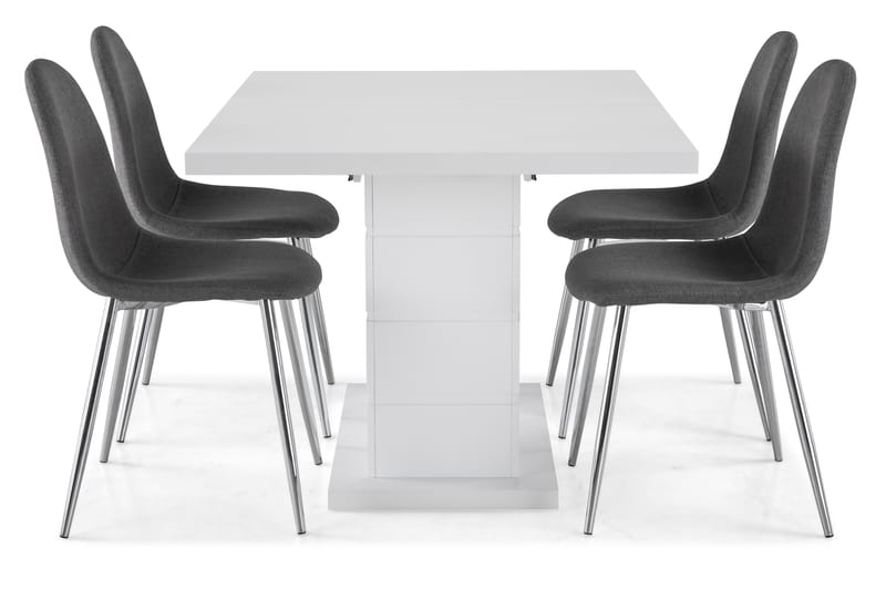 Ratliff Forlengningsbar Spisegruppe 120 cm med 4 Nibe Stol - Hvit/Grå/Krom - Møbler - Bord - Spisegrupper
