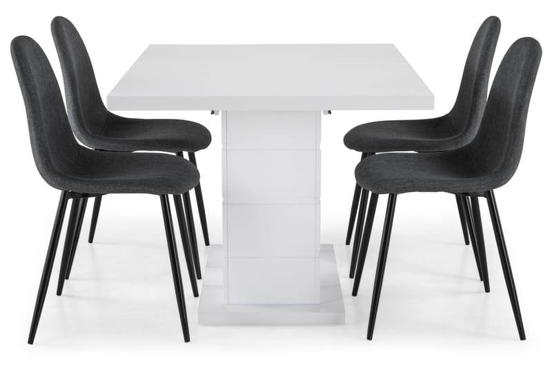 Ratliff Forlengningsbar Spisegruppe 120 cm med 4 Nibe Stol - Hvit/Grå/Svart - Møbler - Bord - Spisegrupper
