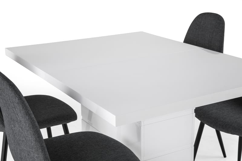 Ratliff Forlengningsbar Spisegruppe 120 cm med 4 Nibe Stol - Hvit/Grå/Svart - Møbler - Bord - Spisegrupper