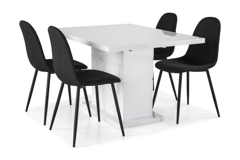 Ratliff Forlengningsbar Spisegruppe 120 cm med 4 Nibe Stol - Hvit/Svart - Møbler - Bord - Spisegrupper