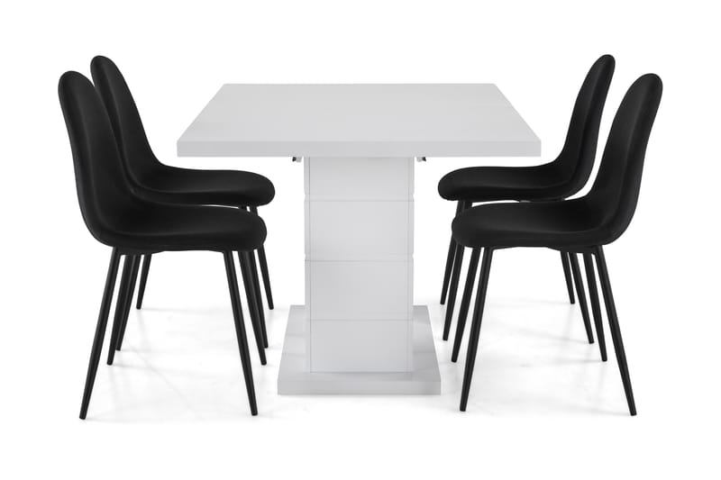Ratliff Forlengningsbar Spisegruppe 120 cm med 4 Nibe Stol - Hvit/Svart - Møbler - Bord - Spisegrupper