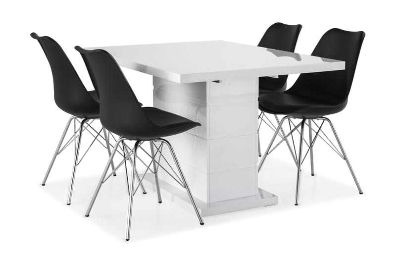 Ratliff Forlengningsbar Spisegruppe 120 cm med 4 Shell Stol - Hvit/Svart PU/Krom - Møbler - Bord - Spisegrupper