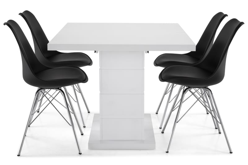 Ratliff Forlengningsbar Spisegruppe 120 cm med 4 Shell Stol - Hvit/Svart PU/Krom - Møbler - Bord - Spisegrupper