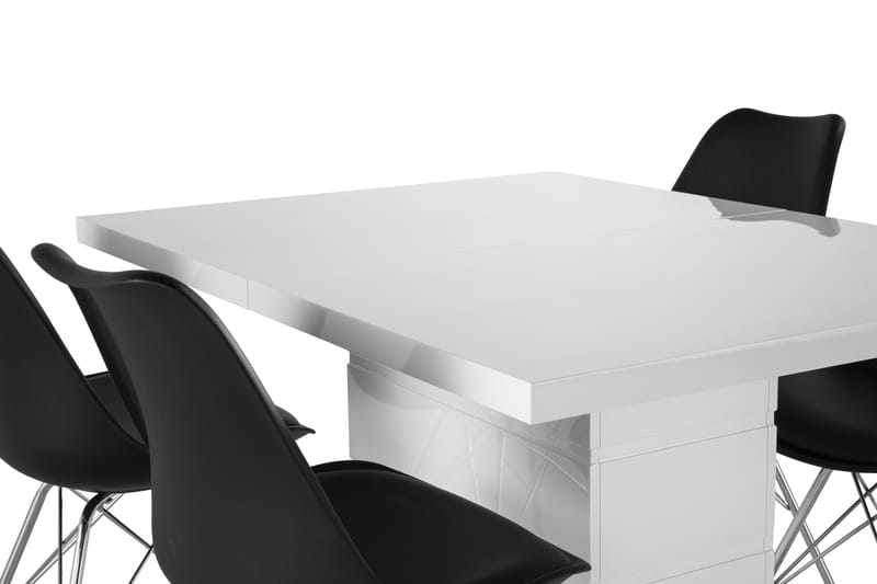 Ratliff Forlengningsbar Spisegruppe 120 cm med 4 Shell Stol - Hvit/Svart PU/Krom - Møbler - Bord - Spisegrupper