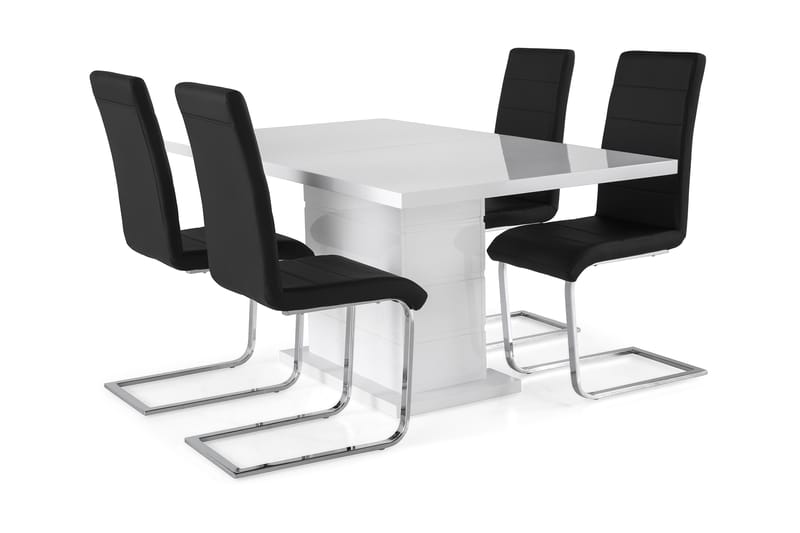 Ratliff Forlengningsbar Spisegruppe 160 cm m 4 Cibus Stol - Hvit/Svart PU/Krom - Møbler - Bord - Spisegrupper