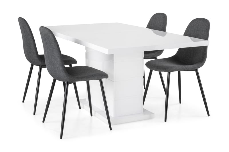 Ratliff Forlengningsbar Spisegruppe 160 cm med 4 Nibe Stol - Hvit/Grå/Svart - Møbler - Bord - Spisegrupper