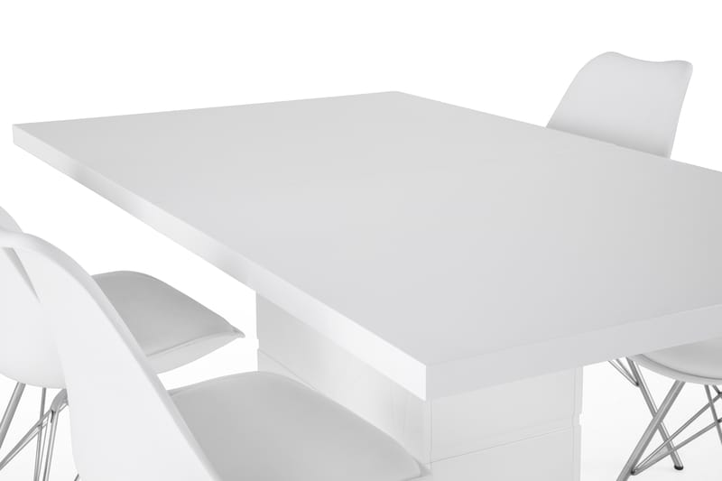 Ratliff Forlengningsbar Spisegruppe 160 cm med 4 Shell Stol - Hvit/Hvit PU/Krom - Møbler - Bord - Spisegrupper