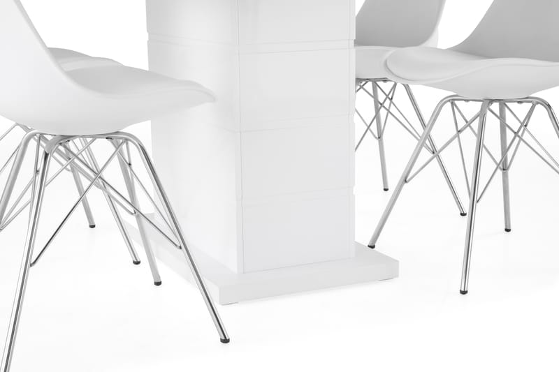 Ratliff Forlengningsbar Spisegruppe 160 cm med 4 Shell Stol - Hvit/Hvit PU/Krom - Møbler - Bord - Spisegrupper
