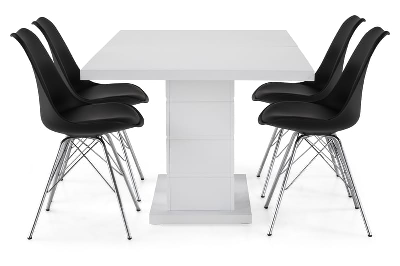 Ratliff Forlengningsbar Spisegruppe 160 cm med 4 Shell Stol - Hvit/Svart PU/Krom - Møbler - Bord - Spisegrupper