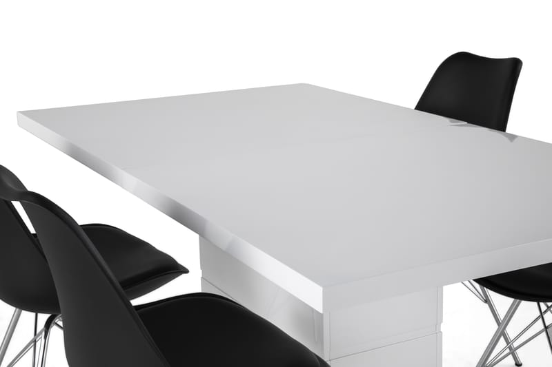 Ratliff Forlengningsbar Spisegruppe 160 cm med 4 Shell Stol - Hvit/Svart PU/Krom - Møbler - Bord - Spisegrupper