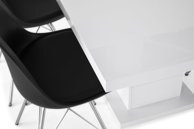 Ratliff Forlengningsbar Spisegruppe 160 cm med 4 Shell Stol - Hvit/Svart PU/Krom - Møbler - Bord - Spisegrupper