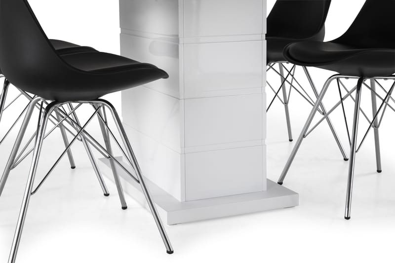 Ratliff Forlengningsbar Spisegruppe 160 cm med 4 Shell Stol - Hvit/Svart PU/Krom - Møbler - Bord - Spisegrupper