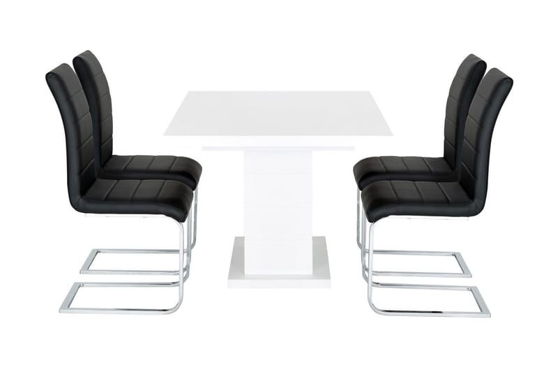 Ratliff Forlengningsbar Spisegruppe 180 cm m 4 Cibus Stoler - Hvit/Svart - Møbler - Bord - Spisegrupper