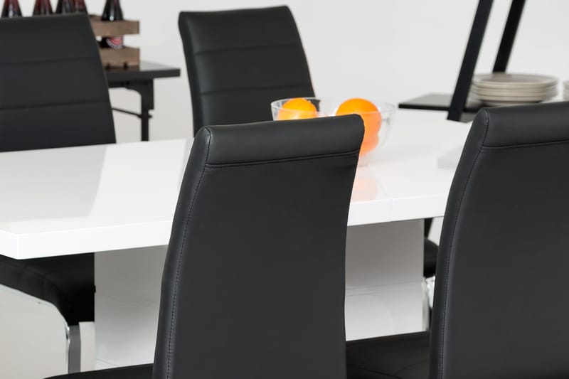 Ratliff Forlengningsbar Spisegruppe 180 cm m 4 Cibus Stoler - Hvit/Svart - Møbler - Bord - Spisegrupper