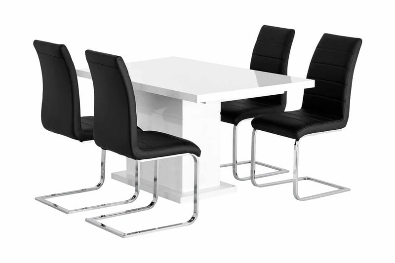 Ratliff Forlengningsbar Spisegruppe 180 cm m 4 Cibus Stoler - Hvit/Svart - Møbler - Bord - Spisegrupper