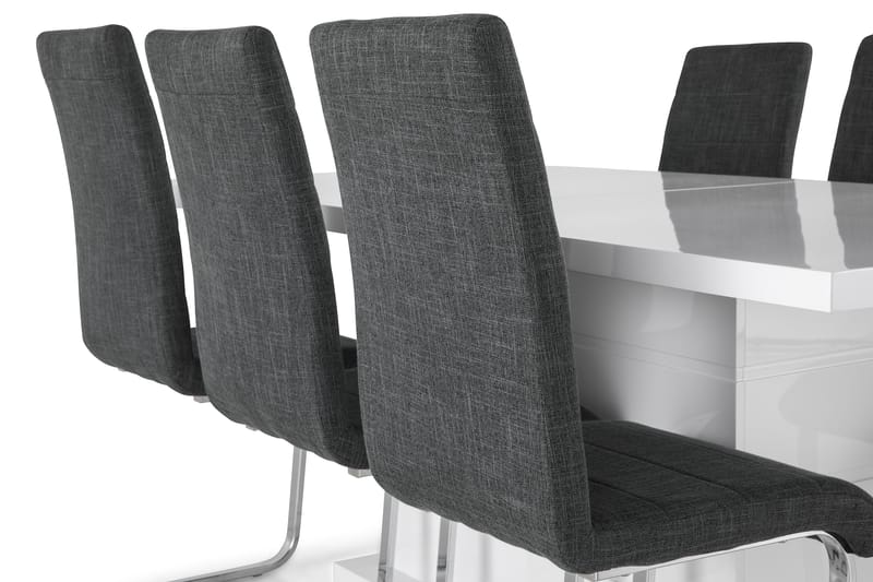 Ratliff Forlengningsbar Spisegruppe 180 cm med 6 Cibus Stole - Hvit/Grå/Krom - Møbler - Bord - Spisegrupper