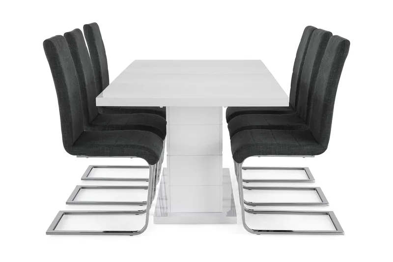 Ratliff Forlengningsbar Spisegruppe 180 cm med 6 Cibus Stole - Hvit/Grå/Krom - Møbler - Bord - Spisegrupper