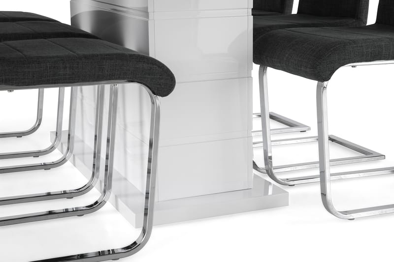Ratliff Forlengningsbar Spisegruppe 180 cm med 6 Cibus Stole - Hvit/Grå/Krom - Møbler - Bord - Spisegrupper