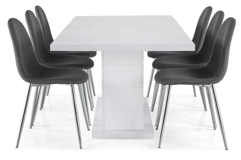 Ratliff Forlengningsbar Spisegruppe 180 cm med 6 Nibe Stol - Hvit/Grå/Krom - Møbler - Bord - Spisegrupper