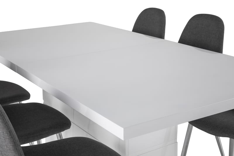Ratliff Forlengningsbar Spisegruppe 180 cm med 6 Nibe Stol - Hvit/Grå/Krom - Møbler - Bord - Spisegrupper