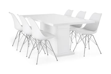 Ratliff Forlengningsbar Spisegruppe 180 cm med 6 Shell Stol - Hvit/Hvit PU/Krom - Møbler - Bord - Spisegrupper