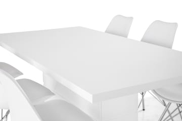 Ratliff Forlengningsbar Spisegruppe 180 cm med 6 Shell Stol - Hvit/Hvit PU/Krom - Møbler - Bord - Spisegrupper