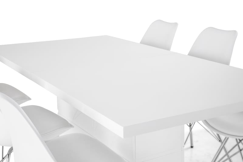 Ratliff Forlengningsbar Spisegruppe 180 cm med 6 Shell Stol - Hvit/Hvit PU/Krom - Møbler - Bord - Spisegrupper