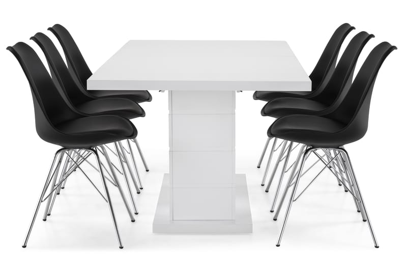 Ratliff Forlengningsbar Spisegruppe 180 cm med 6 Shell Stol - Hvit/Svart PU/Krom - Møbler - Bord - Spisegrupper