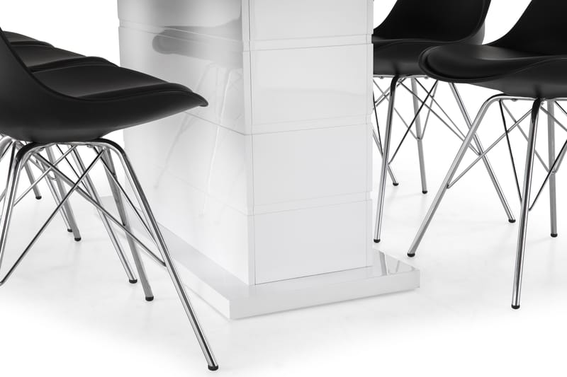 Ratliff Forlengningsbar Spisegruppe 180 cm med 6 Shell Stol - Hvit/Svart PU/Krom - Møbler - Bord - Spisegrupper