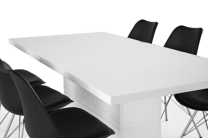 Ratliff Forlengningsbar Spisegruppe 180 cm med 6 Shell Stol - Hvit/Svart PU/Krom - Møbler - Bord - Spisegrupper
