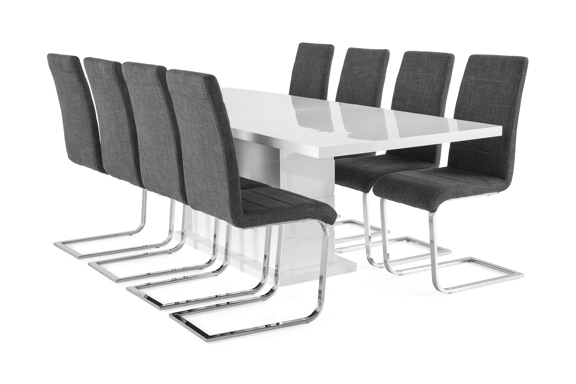 Ratliff Forlengningsbar Spisegruppe 200 cm med 8 Cibus Stole - Hvit/Grå/Krom - Møbler - Bord - Spisegrupper