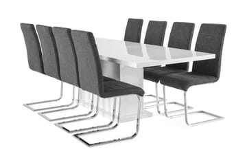 Ratliff Forlengningsbar Spisegruppe 200 cm med 8 Cibus Stole - Hvit/Grå/Krom - Møbler - Bord - Spisegrupper