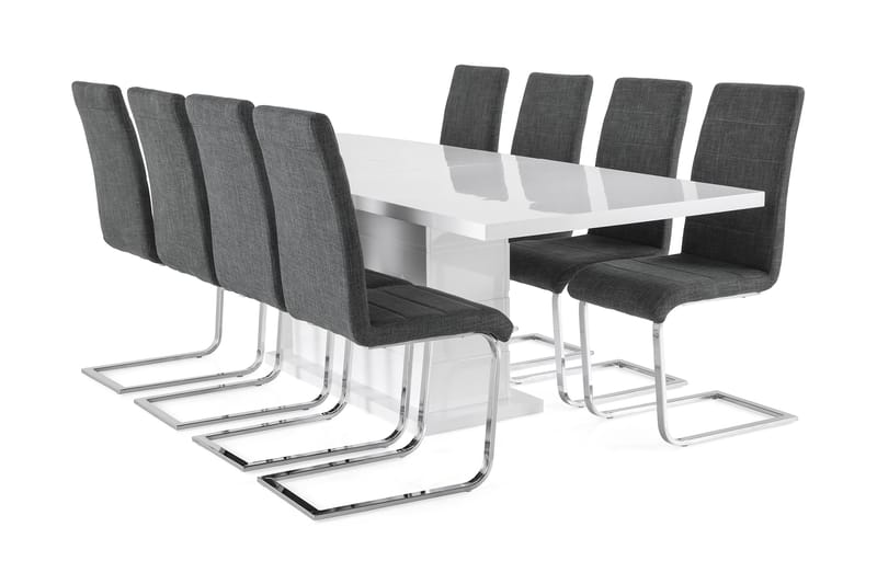 Ratliff Forlengningsbar Spisegruppe 200 cm med 8 Cibus Stole - Hvit/Grå/Krom - Møbler - Bord - Spisegrupper