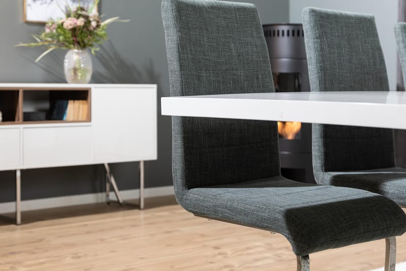 Ratliff Forlengningsbar Spisegruppe 200 cm med 8 Cibus Stole - Hvit/Grå/Krom - Møbler - Bord - Spisegrupper