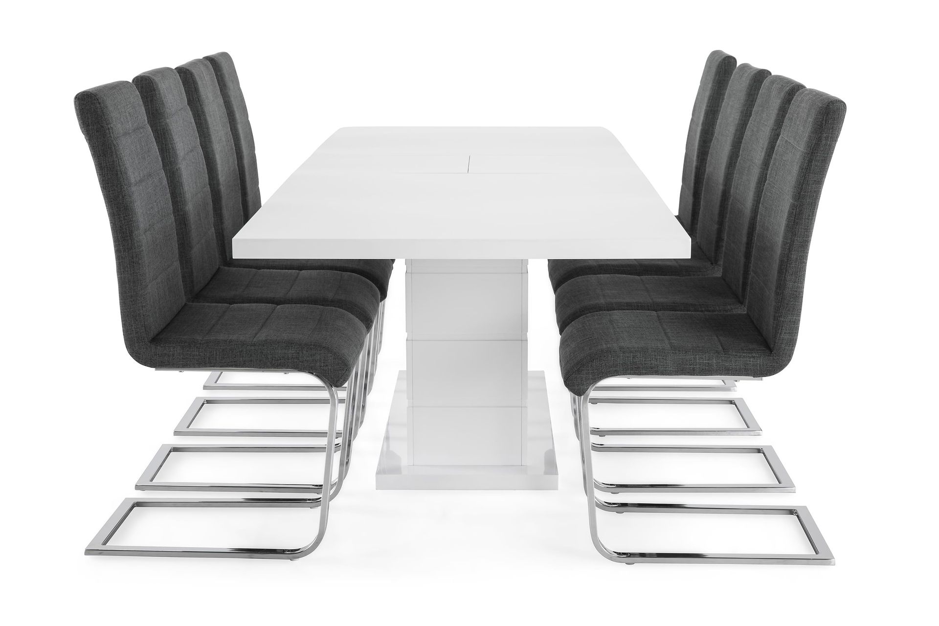 Ratliff Forlengningsbar Spisegruppe 200 cm med 8 Cibus Stole - Hvit/Grå/Krom - Møbler - Bord - Spisegrupper