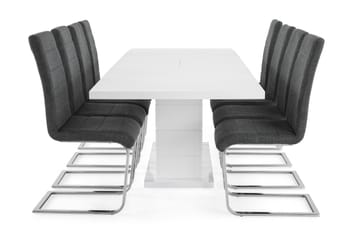 Ratliff Forlengningsbar Spisegruppe 200 cm med 8 Cibus Stole - Hvit/Grå/Krom - Møbler - Bord - Spisegrupper