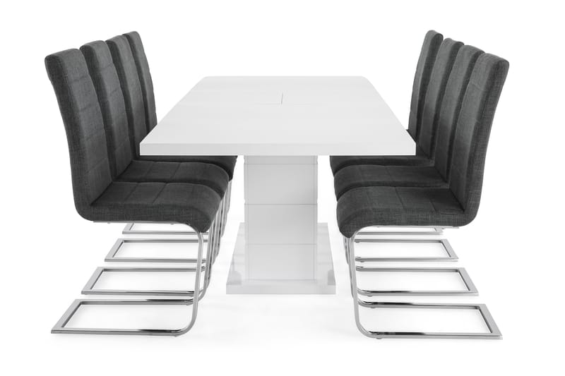 Ratliff Forlengningsbar Spisegruppe 200 cm med 8 Cibus Stole - Hvit/Grå/Krom - Møbler - Bord - Spisegrupper