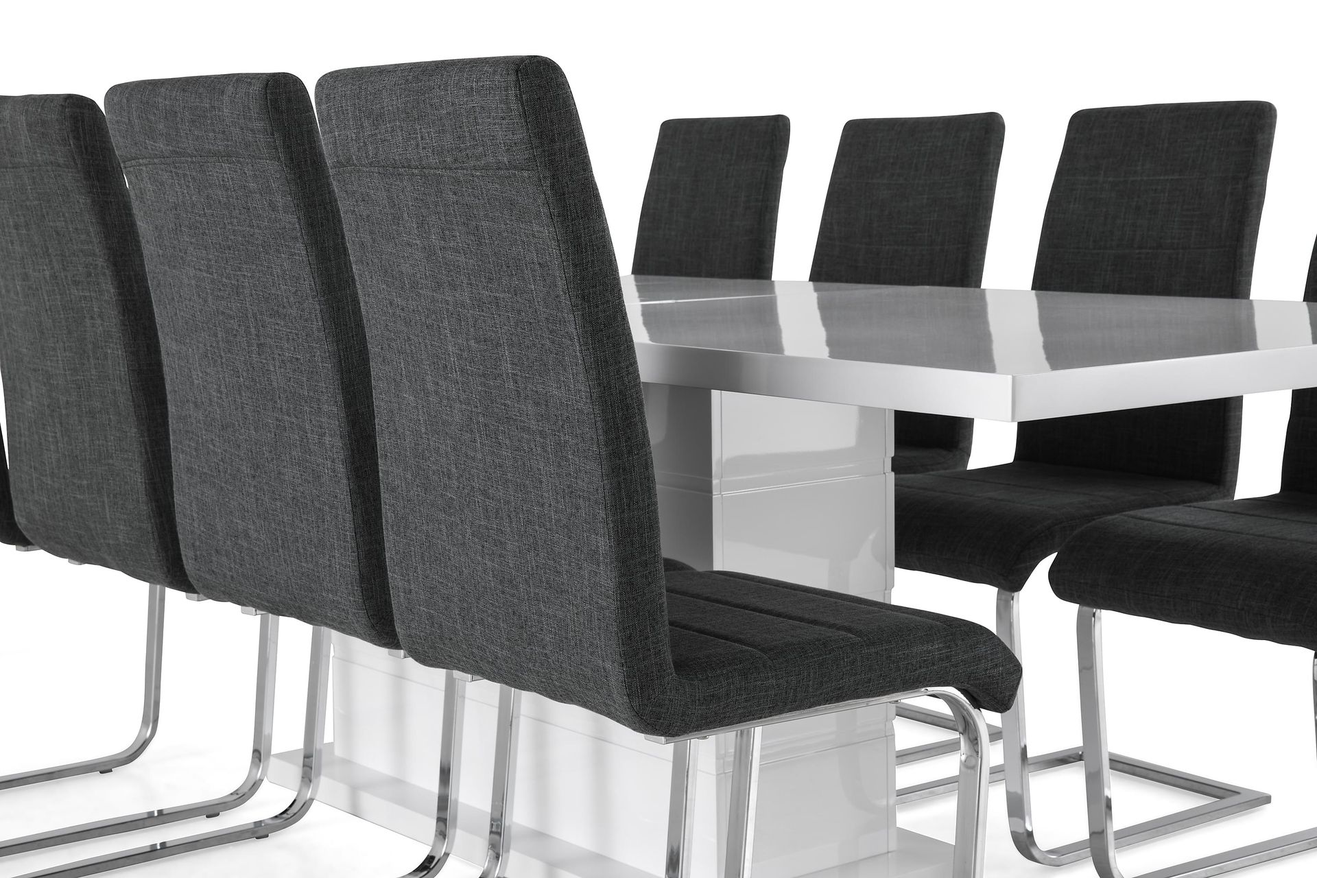 Ratliff Forlengningsbar Spisegruppe 200 cm med 8 Cibus Stole - Hvit/Grå/Krom - Møbler - Bord - Spisegrupper