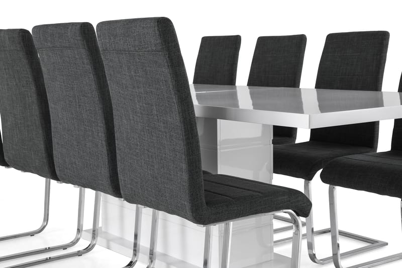 Ratliff Forlengningsbar Spisegruppe 200 cm med 8 Cibus Stole - Hvit/Grå/Krom - Møbler - Bord - Spisegrupper