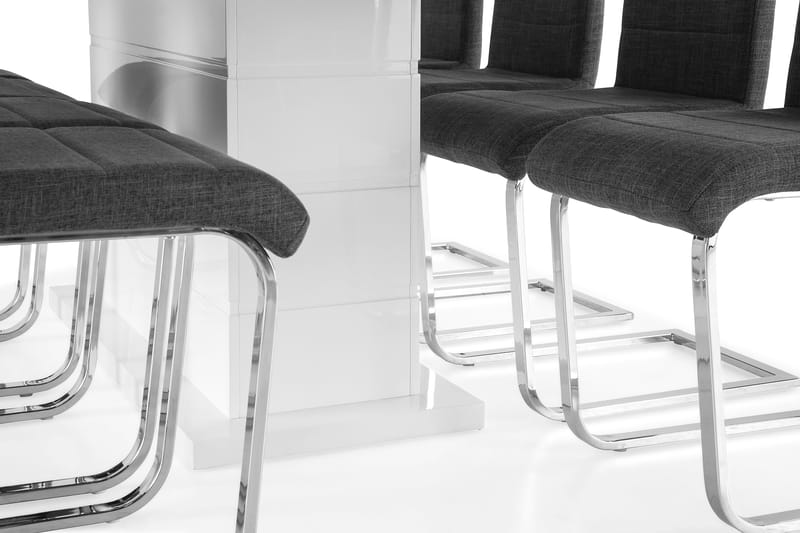Ratliff Forlengningsbar Spisegruppe 200 cm med 8 Cibus Stole - Hvit/Grå/Krom - Møbler - Bord - Spisegrupper