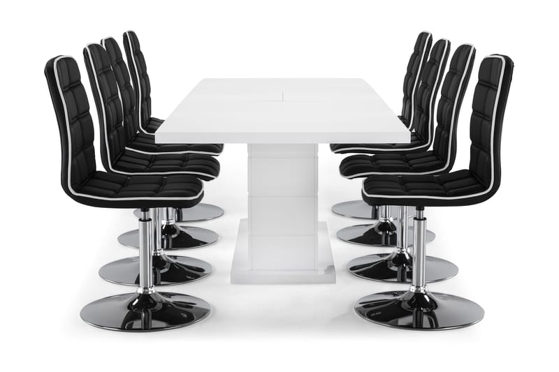 Ratliff Forlengningsbar Spisegruppe 200 cm med 8 Frida Stole - Hvit/Svart PU/Krom - Møbler - Bord - Spisegrupper