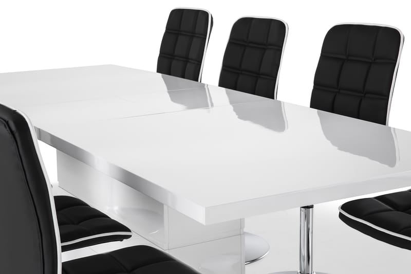 Ratliff Forlengningsbar Spisegruppe 200 cm med 8 Frida Stole - Hvit/Svart PU/Krom - Møbler - Bord - Spisegrupper